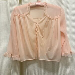 Vintage Rogers Sheer Pink Pleated Bed Jacket - Small